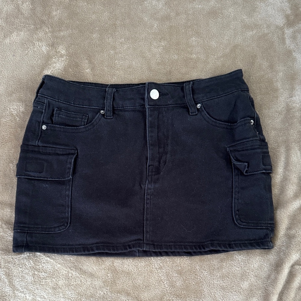 PacSun Black Denim Mini Skirt with Front Cargo Pockets